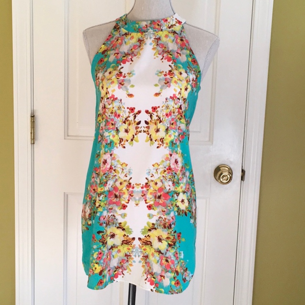 Turquoise floral mini dress